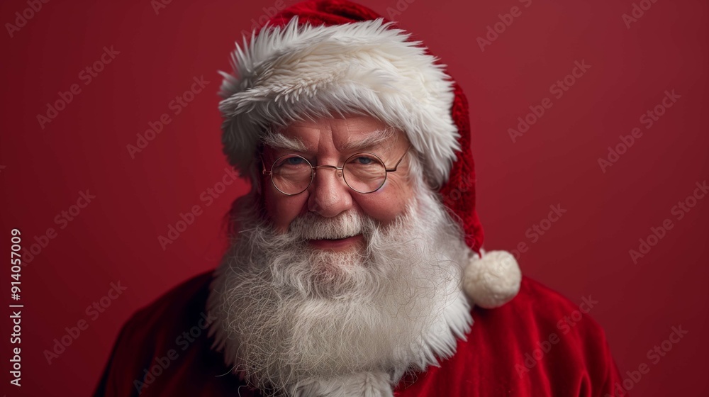 Naklejka premium Authentic santa claus smiling on red background