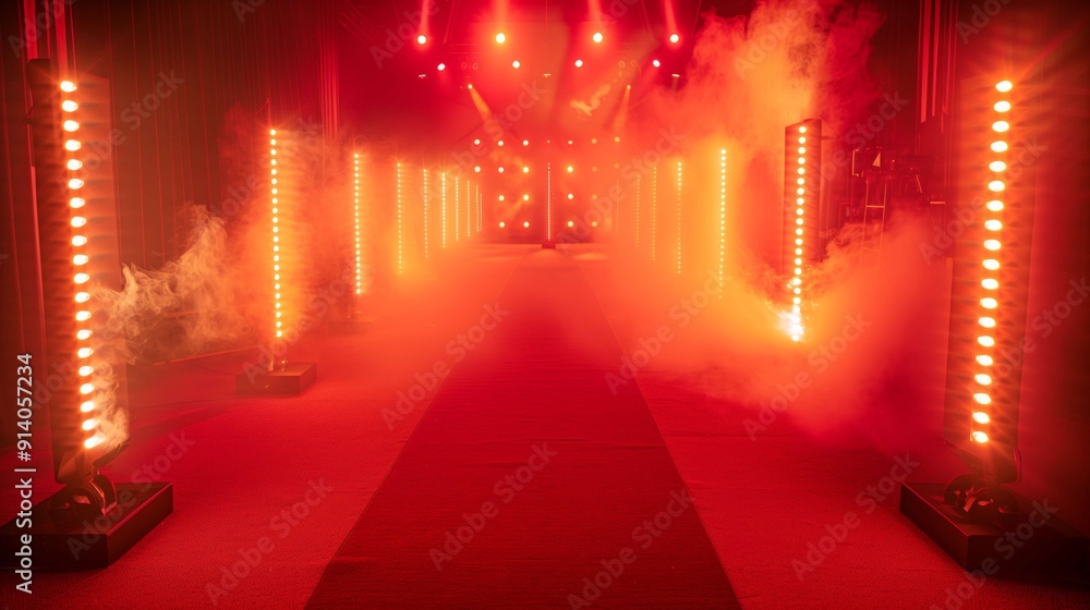 Naklejka premium Red carpet entrance leading to stage lighting with