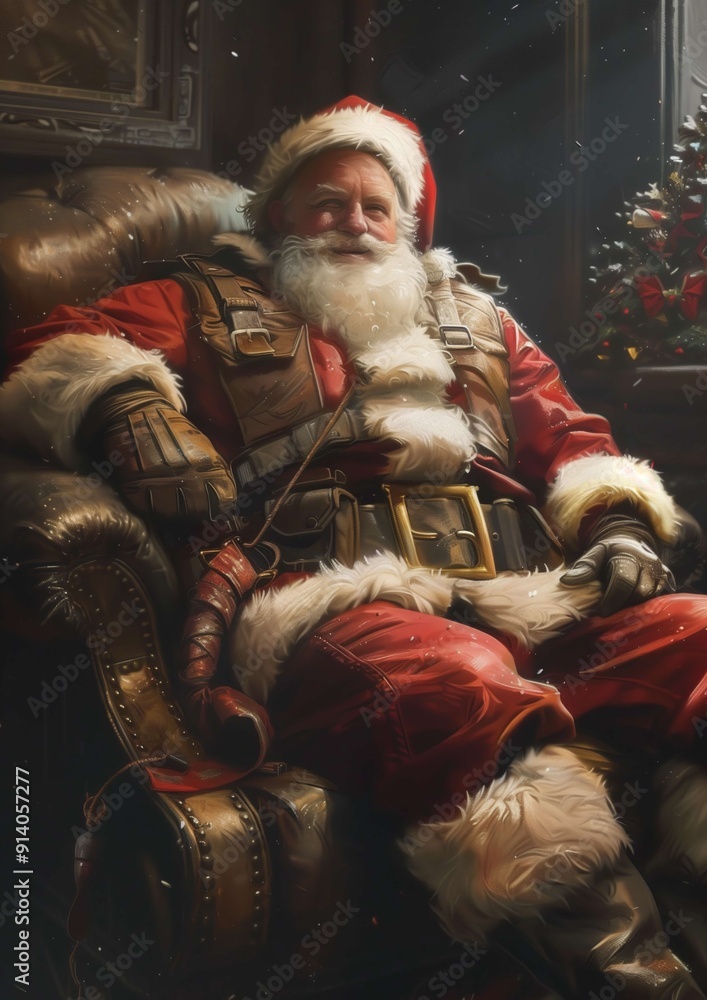 Santa claus sitting in armchair wearing leather Santa claus sitting in armchair wearing leather