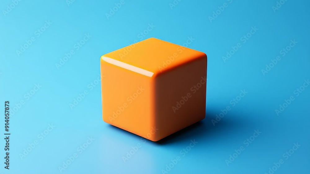 A small orange cube sits on a blue background A small orange cube sits on a blue background