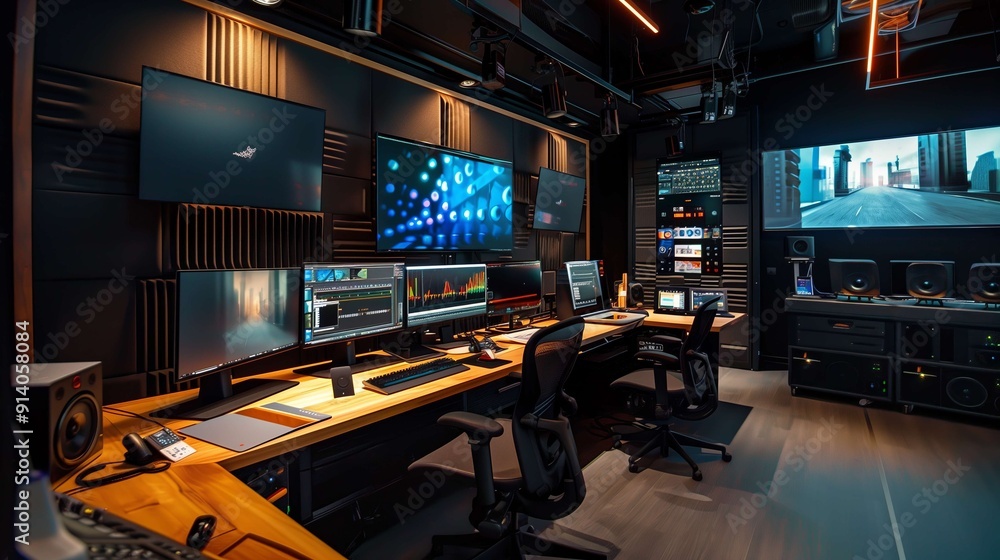 Modern video editing suite showing multiple Modern video editing suite showing multiple