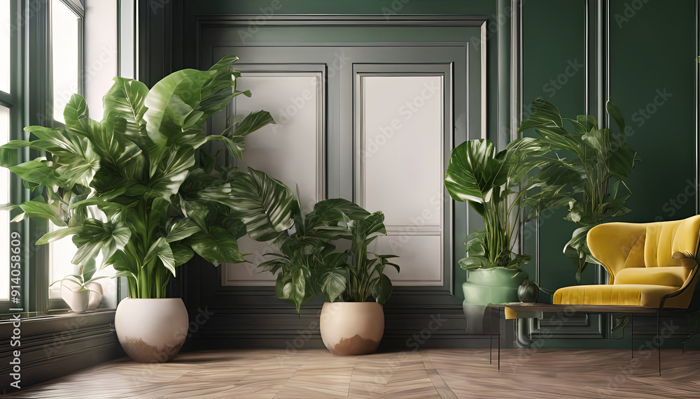Fototapeta premium Botanical Bliss: A Luxurious Living Space Surrounded by Nature