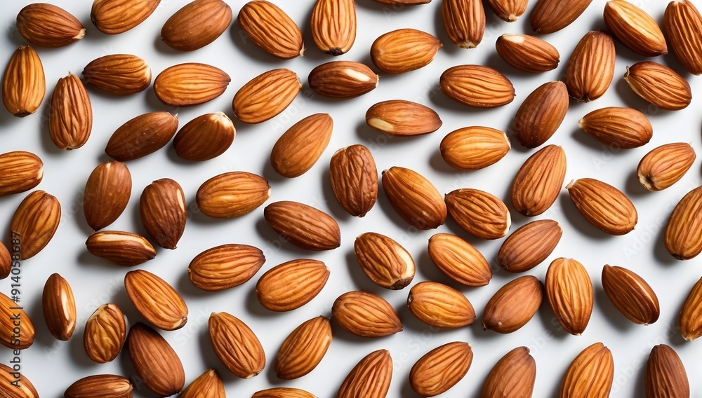 Close-up background image of a pile of almonds, almonds arranged in a random pattern, brown almonds Close-up background image of a pile of almonds, almonds arranged in a random pattern, brown almonds