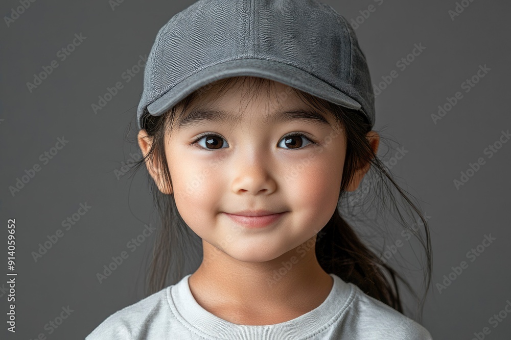 Close-up Portrait of a Young Girl Wearing a Grey Baseball Cap Close-up Portrait of a Young Girl Wearing a Grey Baseball Cap