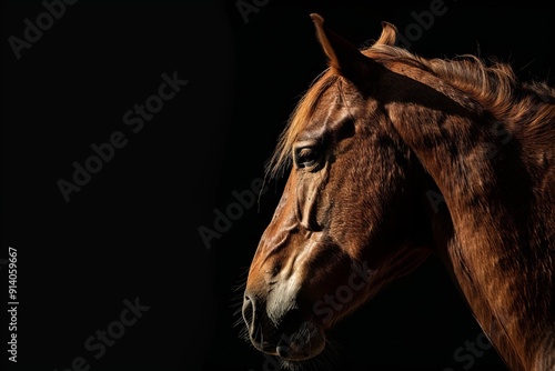 Black background horse profile
