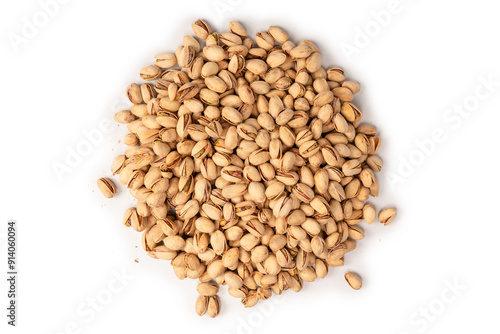 Tasty pistachios isolated on a white background.