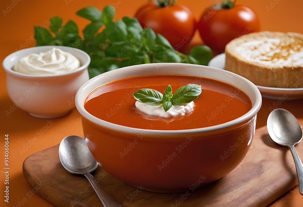Delicious Tomato cream soup in bowl Delicious Tomato cream soup in bowl