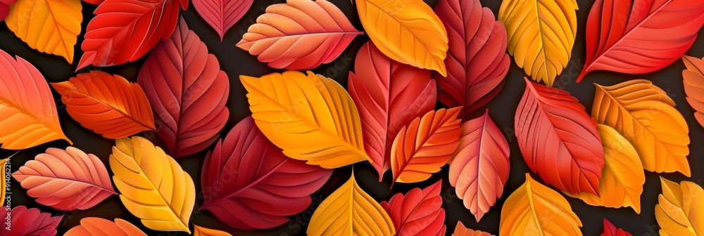 Obraz premium A vibrant pattern featuring an array of autumn leaves in shades of red, orange, and yellow
