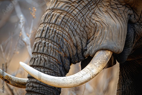 Close up of a broken tusked African elephant in Kruger Park South Africa