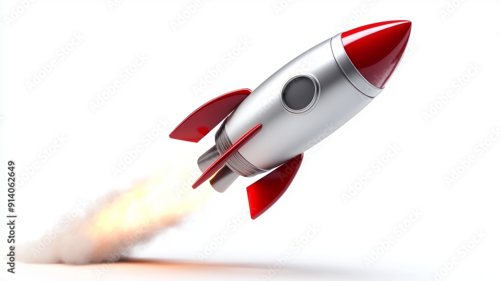 3D Silver and Red Rocket Ship Launching - Stock Image 3D Silver and Red Rocket Ship Launching - Stock Image