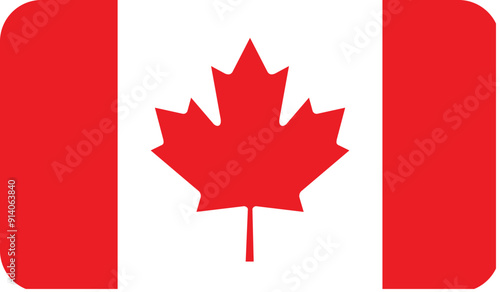 Flag of Canada with rounded edges. National symbol. Vector image, flag icon.