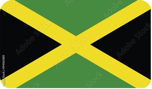 Flag of Jamaica with rounded edges. National symbol. Vector image, flag icon.