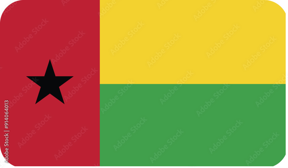 Flag of the Republic of Guinea Bissau with rounded edges. National symbol of Guinea Bissau. Vector image, flag icon. Flag of the Republic of Guinea Bissau with rounded edges. National symbol of Guinea Bissau. Vector image, flag icon.
