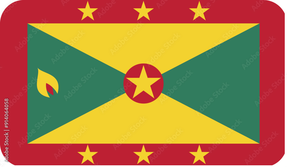 Flag of Grenada with rounded edges. National symbol of Grenada. Vector image, flag icon. Flag of Grenada with rounded edges. National symbol of Grenada. Vector image, flag icon.