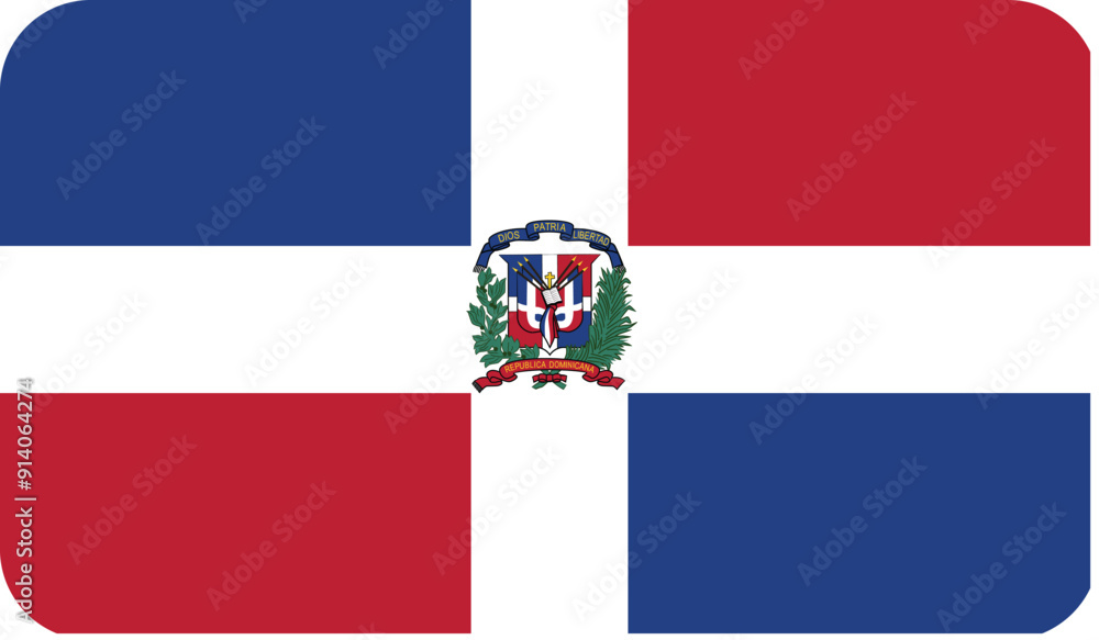 Fototapeta premium Flag of The Dominican Republic with rounded edges. National symbol of Dominican Republic. Vector image, flag icon.
