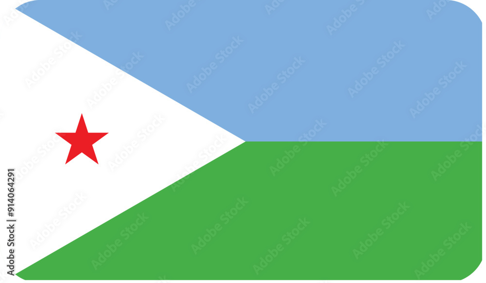 Flag of Djibouti with rounded edges. National symbol of Djibouti. Vector image, flag icon. Flag of Djibouti with rounded edges. National symbol of Djibouti. Vector image, flag icon.