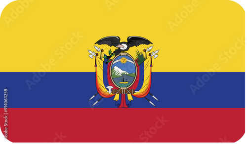Flag of Ecuador with rounded edges. National symbol. Vector image, flag icon.