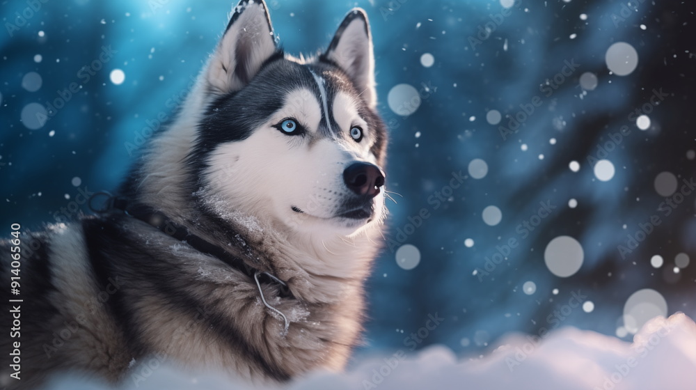 Siberian Husky In Winter : Dog. AI Generative. Siberian Husky In Winter : Dog. AI Generative.