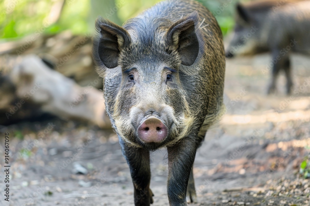 Closeup of wild male boar walking Closeup of wild male boar walking