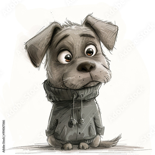 Cute cartoon dog wearing a hoodie in a playful pose with big eyes photo