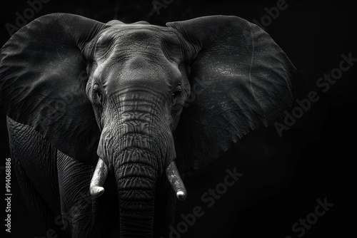 Detailed close up portrait of African elephant in shadow photo