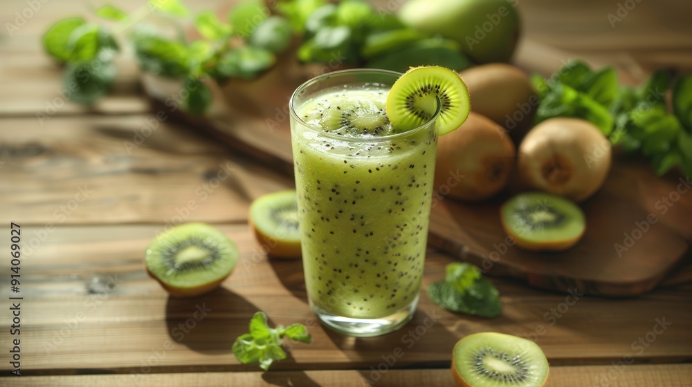 Juice drink with fresh kiwi fruit Juice drink with fresh kiwi fruit