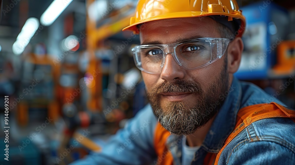 Closeup Portrait of a Construction Worker Wearing Safety Glasses and Hard Hat Closeup Portrait of a Construction Worker Wearing Safety Glasses and Hard Hat
