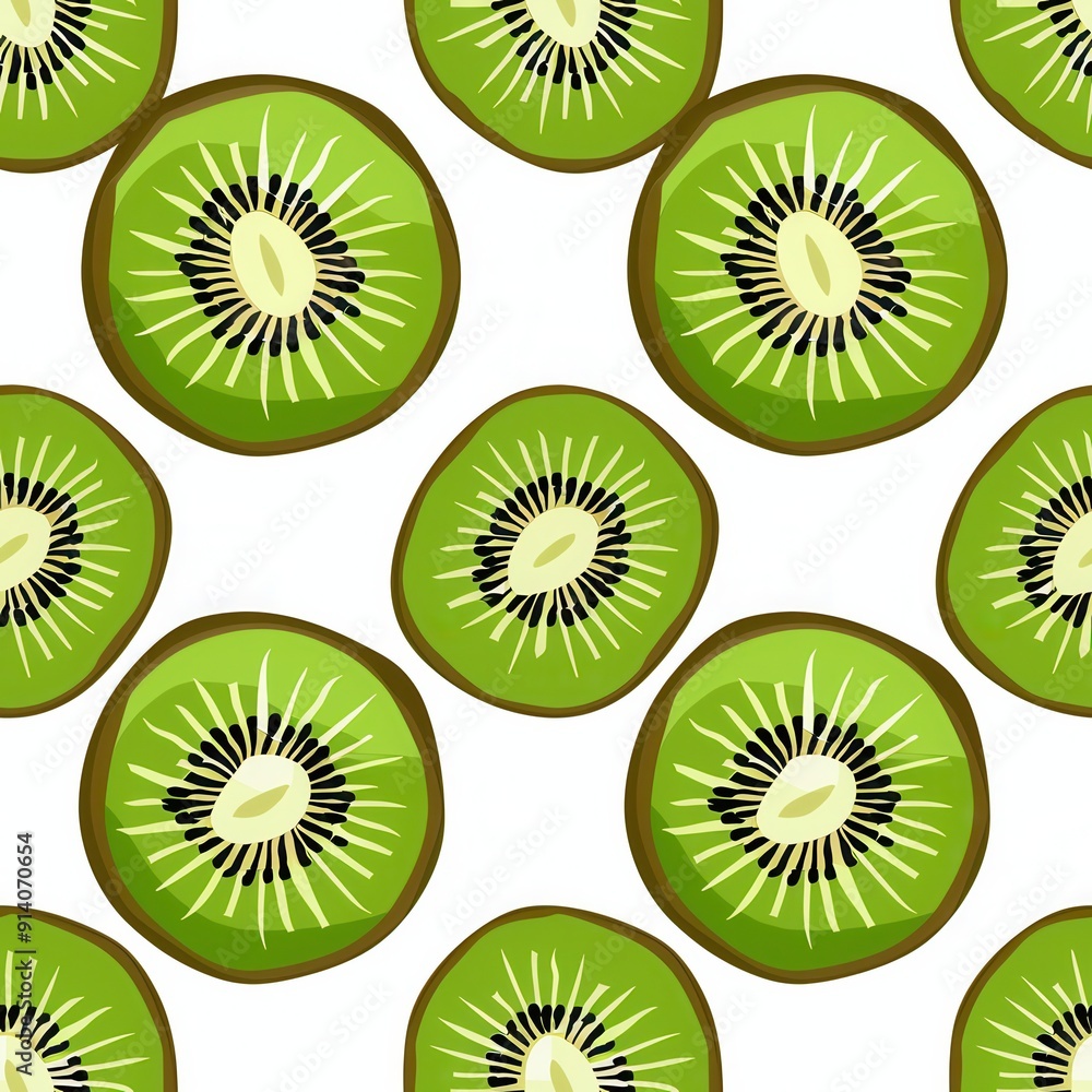 Fototapeta premium Seamless kiwi fruit cut slice pattern background