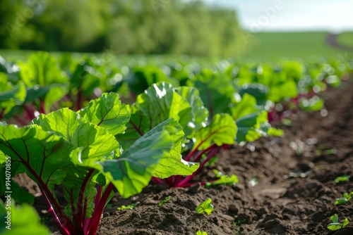 Harvesting green leaf beets in organic farm photo