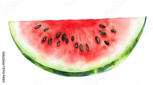 3D Watercolor Watermelon Slice: Green & Red, Realistic Illustration