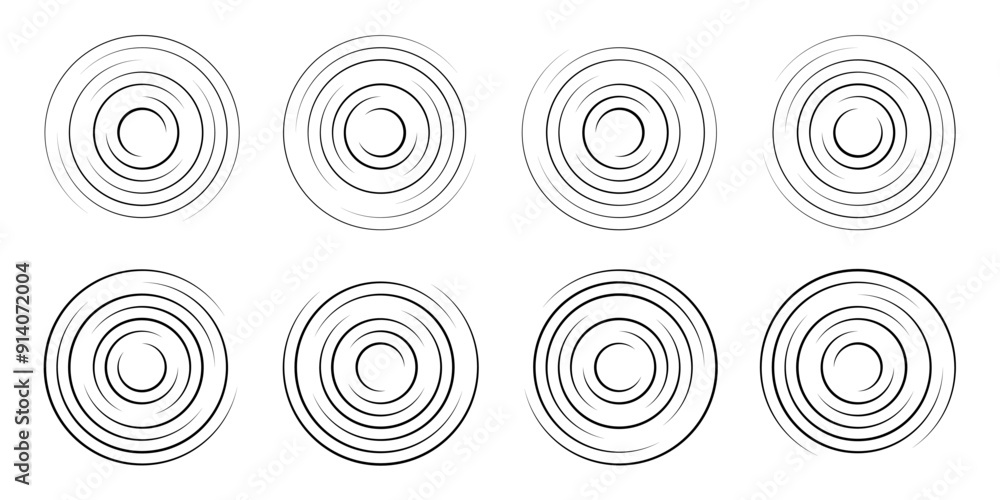 Concentric ripple circles vector set. Radial signal, sonar wave, soundwave icons Concentric ripple circles vector set. Radial signal, sonar wave, soundwave icons