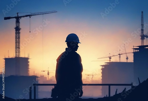 illustration of silhouette of a construction worker photo