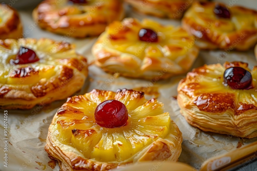 Pineapple cherry dessert with puff pastry Pineapple cherry dessert with puff pastry
