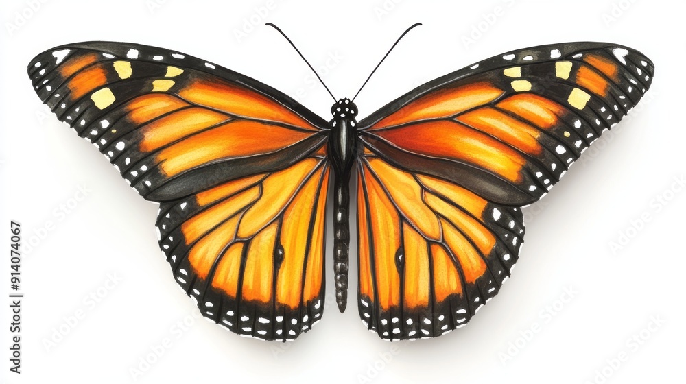 Fototapeta premium 3D Watercolor Monarch Butterfly Art: Orange and Black with Elegant Details