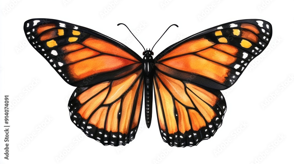 Fototapeta premium 3D Watercolor Orange & Black Monarch Butterfly Art Print | Digital Download