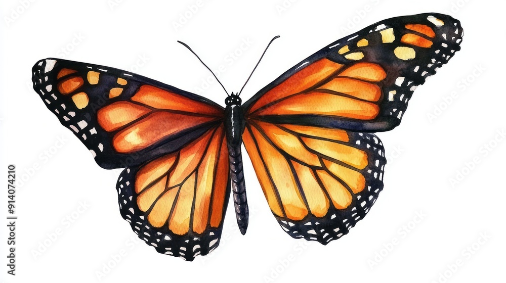 Fototapeta premium 3D Watercolor Orange and Black Monarch Butterfly Illustration