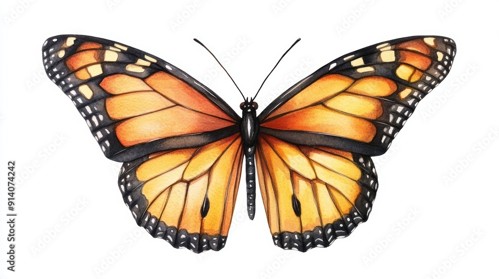 Fototapeta premium 3D Watercolor Monarch Butterfly: Orange and Black Art Print