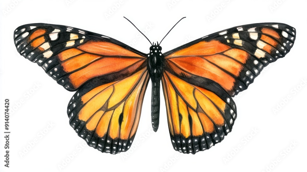 Fototapeta premium 3D Watercolor Monarch Butterfly: Orange and Black Realism - Download