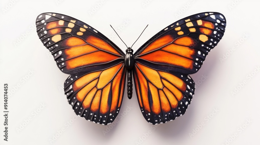 Naklejka premium Realistic Monarch Butterfly Watercolor Art in Orange and Black 3D Design