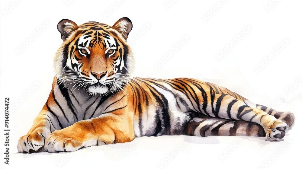 Obraz premium 3D Watercolor Tiger: Realistic Orange and Black Design | Download