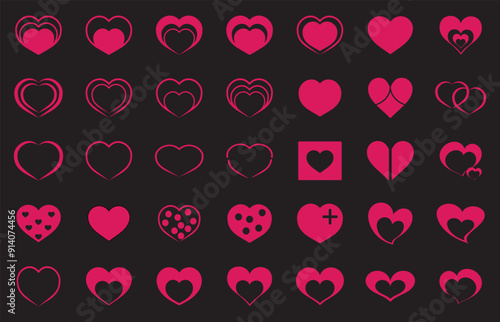 Heart icons set.