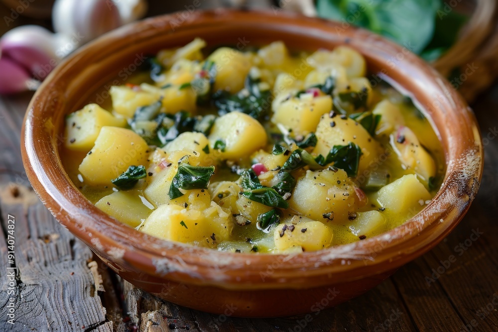 Traditional Croatian dish with potatoes chard garlic oil Traditional Croatian dish with potatoes chard garlic oil