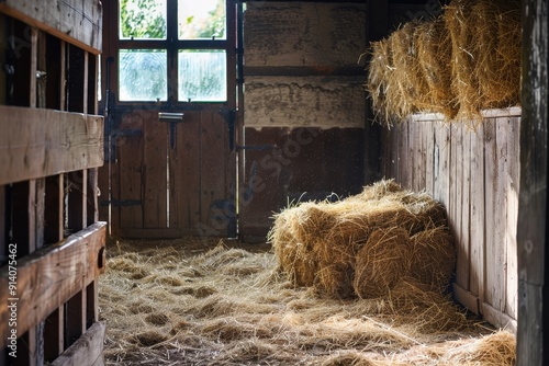 Unoccupied stable with hay Horse care idea