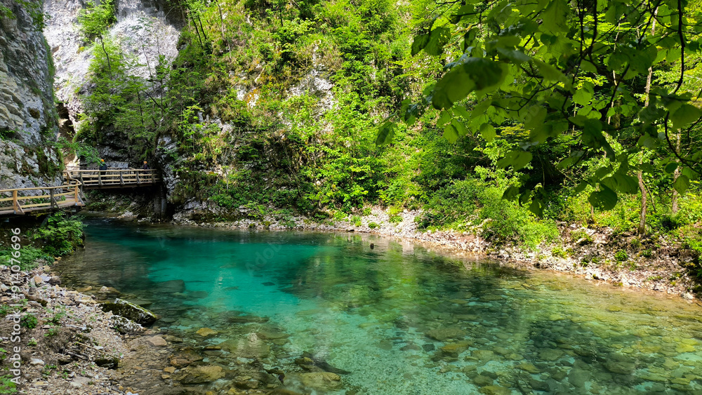 Vintgar Gorge, Slovenia, in bright spring day Vintgar Gorge, Slovenia, in bright spring day
