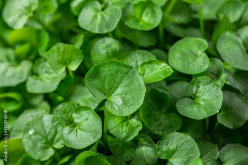 Watercress growing in organic vegetable garden used in healthy cooking