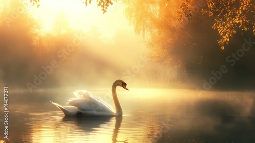 Elegant Swan on Lake Wallpaper photo