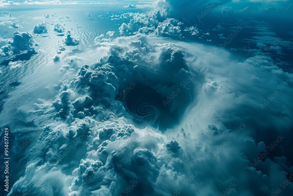 Bird's-eye view of a tornado in the middle of the ocean Bird's-eye view of a tornado in the middle of the ocean