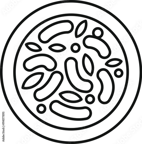 Line art icon of bacteria growing in a petri dish, used for scientific research