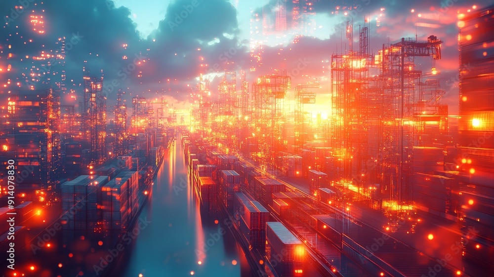Interconnected Industrial Operations: Abstract Illustration of Vibrant Supply Chain Logistics and Global Trade Routes Interconnected Industrial Operations: Abstract Illustration of Vibrant Supply Chain Logistics and Global Trade Routes