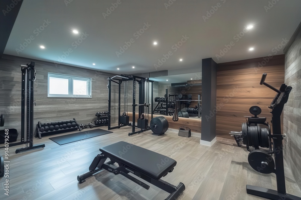 Fototapeta premium Home gym under construction, fitness lifestyle, modern equipment, sleek design, health and wellness